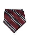 Burgundy dress tie with navy and silver stripes