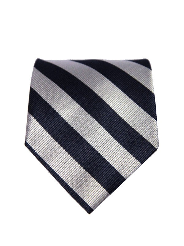 Navy dress tie with silver stripes